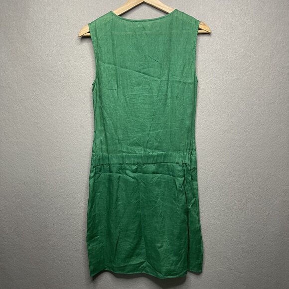 Max Studio Womens Green Sleeveless Linen Dress Geometric Design front Size 2 - Picture 5 of 7